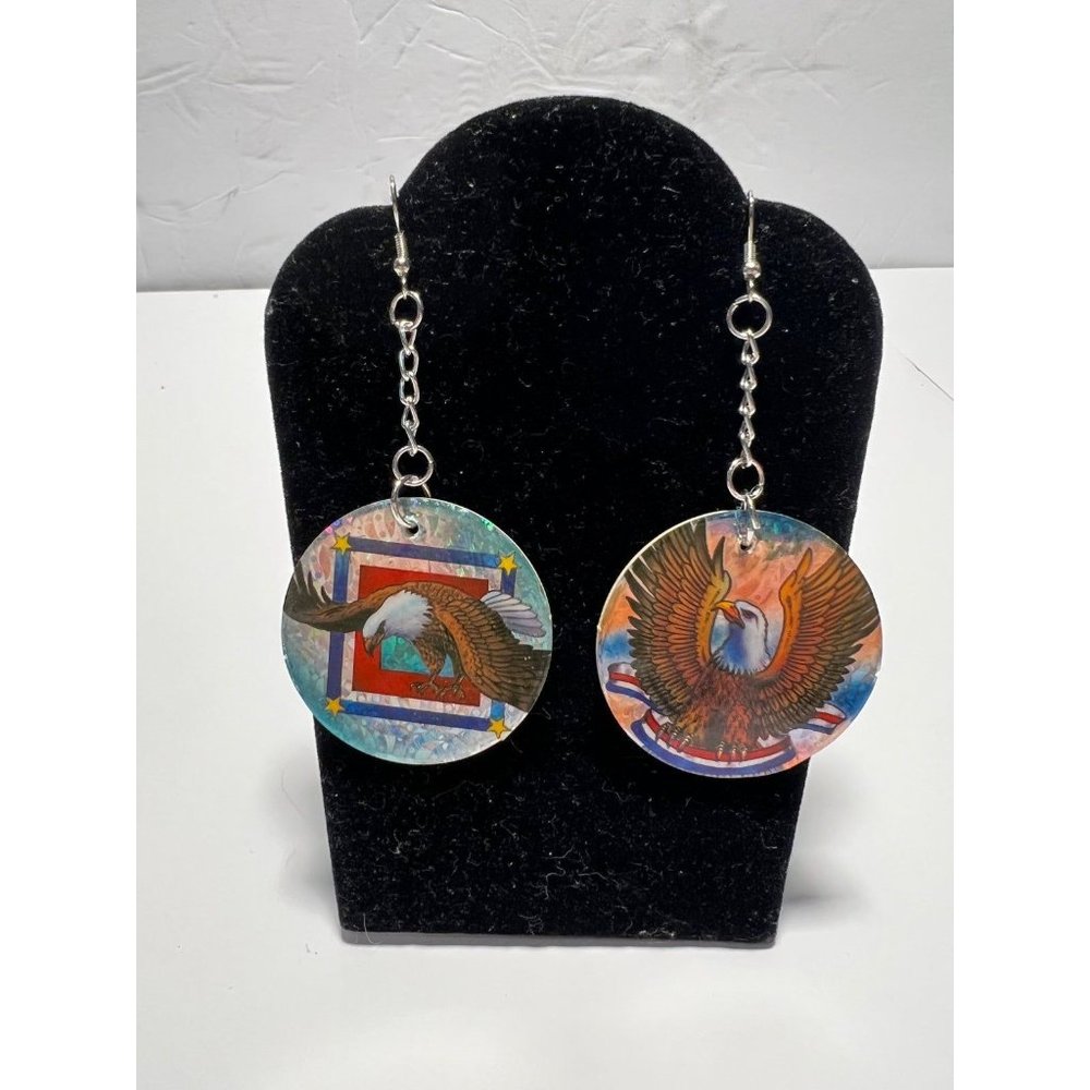Handmade USA Bald Eagle Patriotic POG Earrings